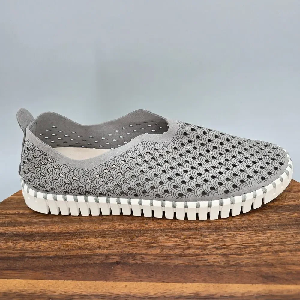 Ilse Jacobsen Shoes Womens 11.5 42 Gray Tulip Perforated Slip On Comfort Flats